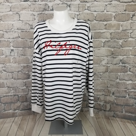 Tommy Hilfiger Sweatshirt Striped Spellout Large - Picture 1 of 8